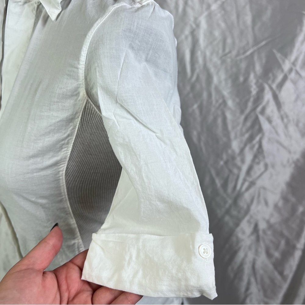 James Perse White Button Down Rib Knit Side Short Sleeve Top Size 0 - Picture 6 of 15